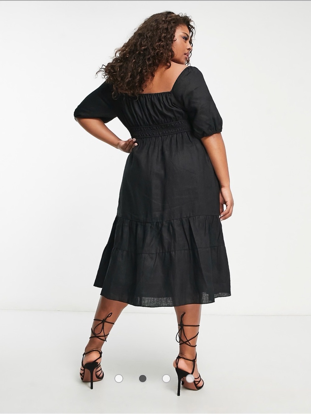 Forever New Curve puff sleeve tiered linen midi dress - Picture 2 of 7